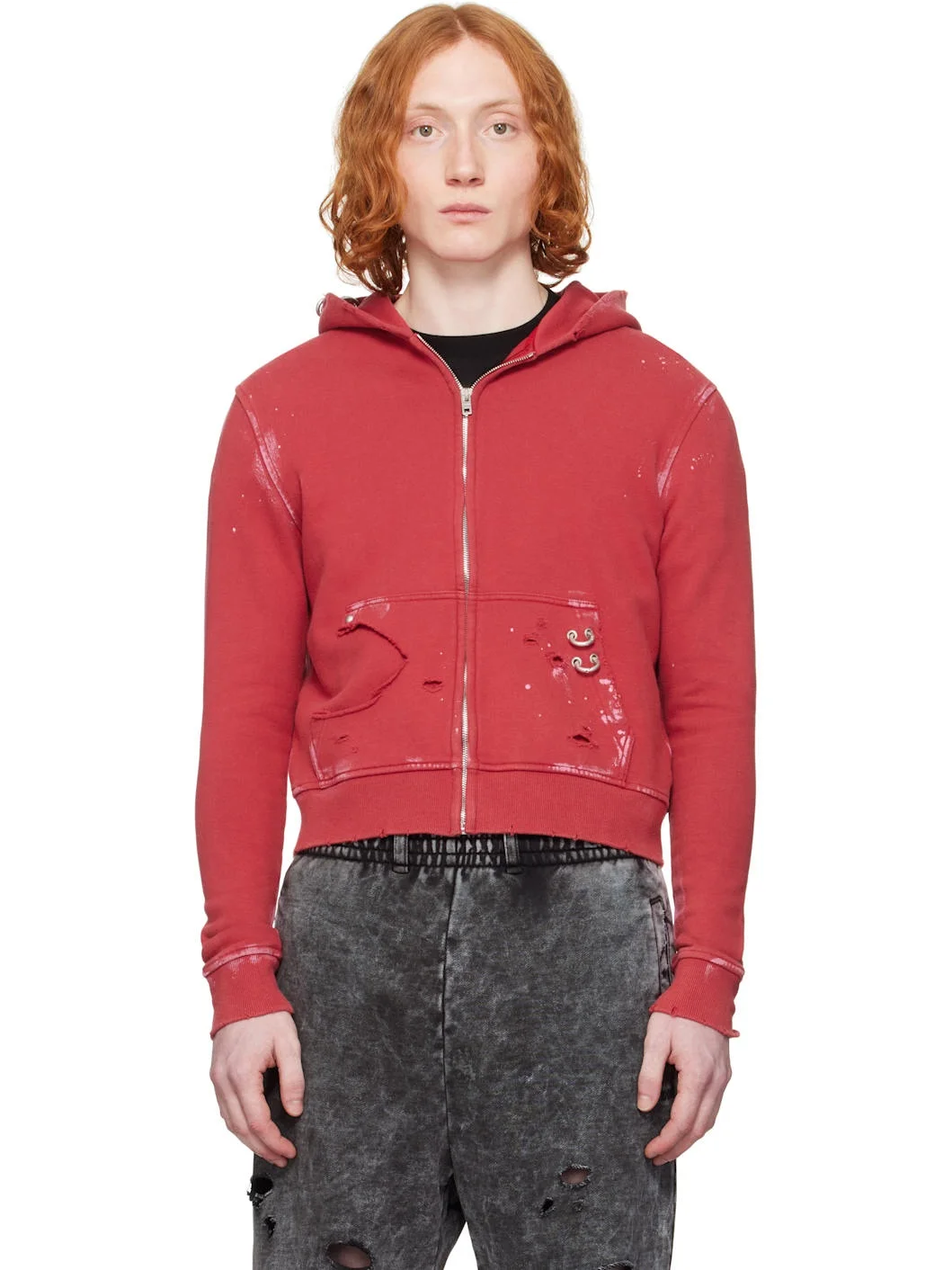 Red Pierced Zip-Up Hoodie - 1