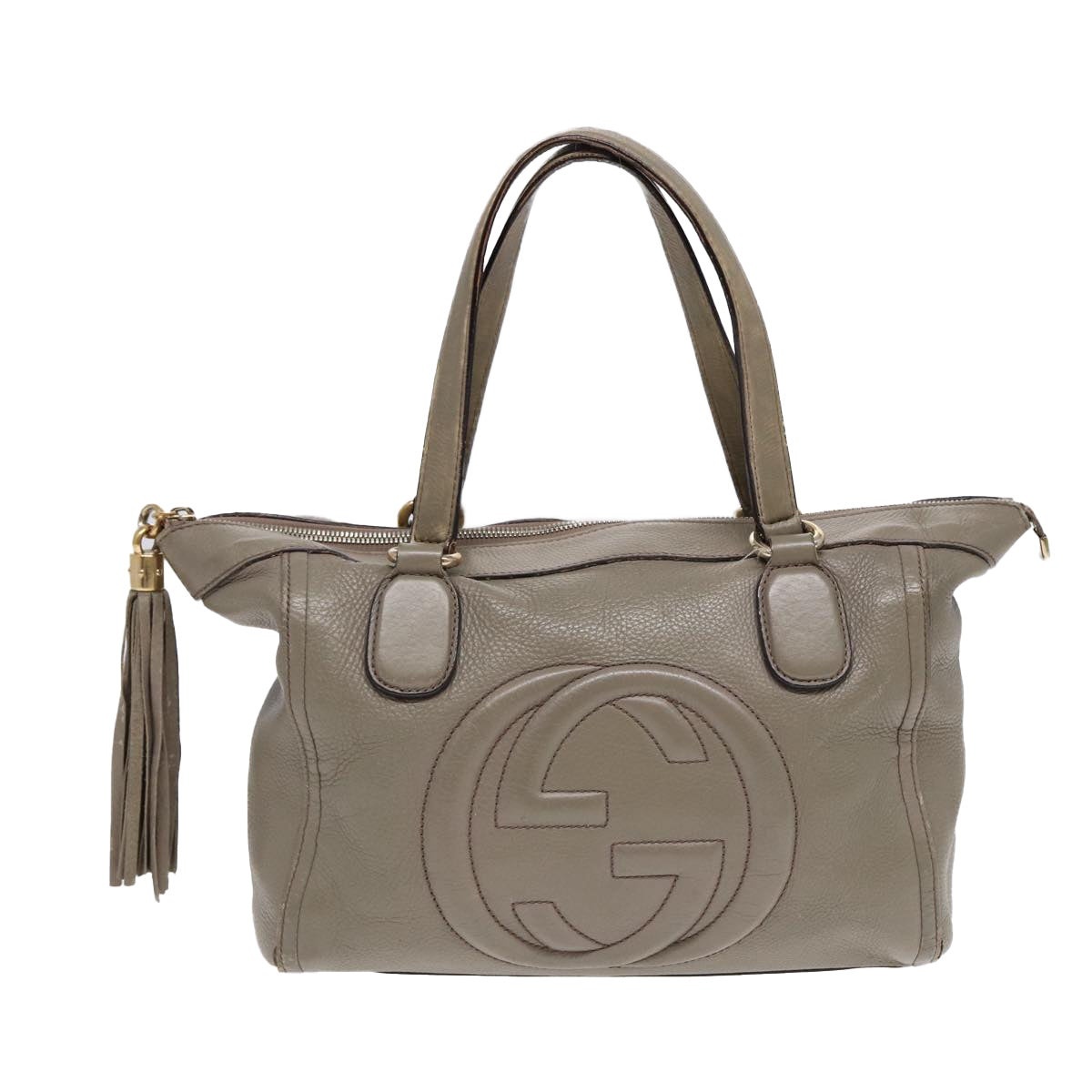 GUCCI Hand Bag Leather Gray Gold - 13