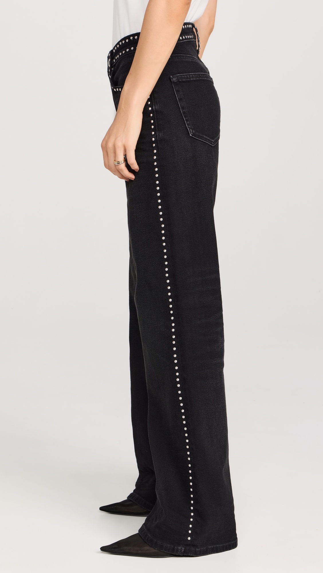 Studded Mid Rise Wide Leg Jeans - 3