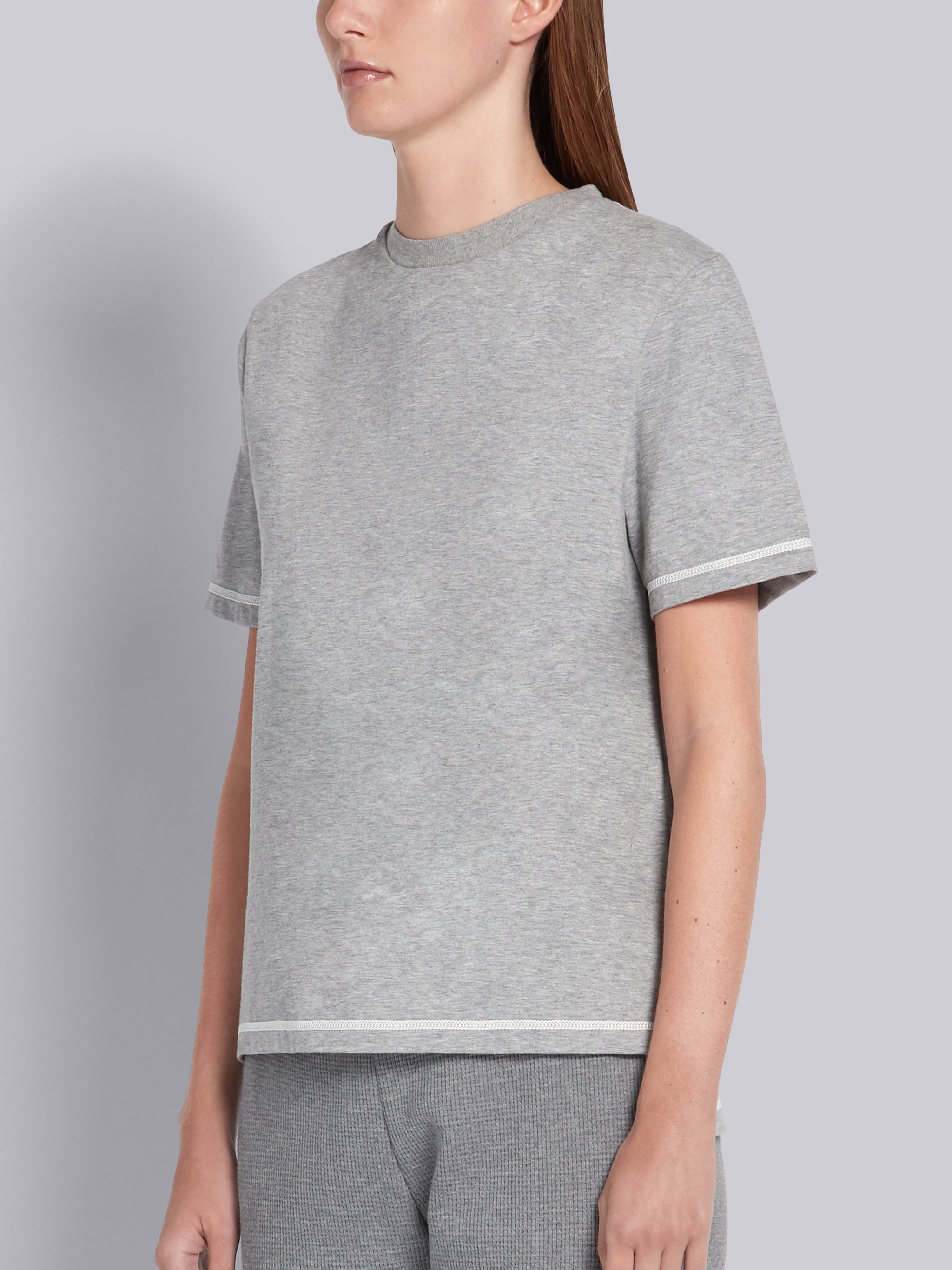 Light Grey Medium Weight Jersey Contrast Stitch Short Sleeve Tee - 2