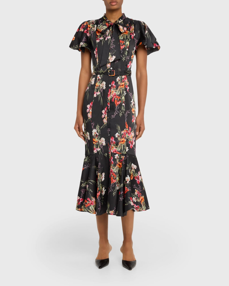 Cinq à Sept Willow Satin Iris Bouquet Midi Dress outlook