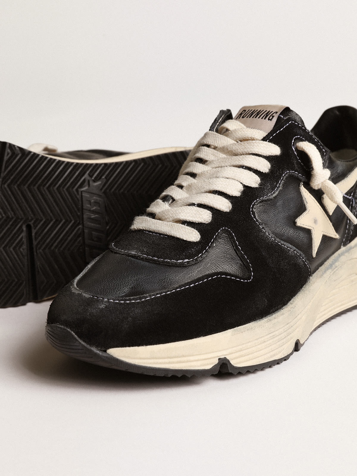 Women’s Running Sole in black nappa and suede with white star - 4