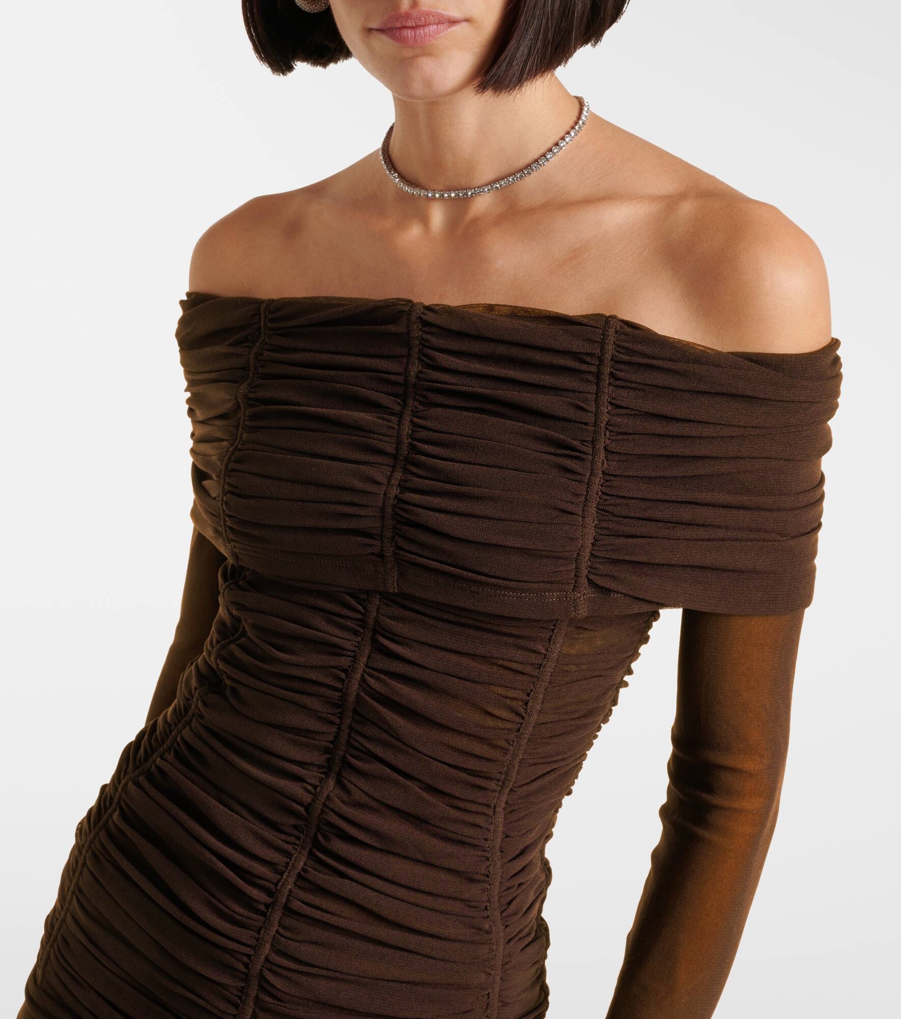 Ruched off-shoulder jersey minidress - 4