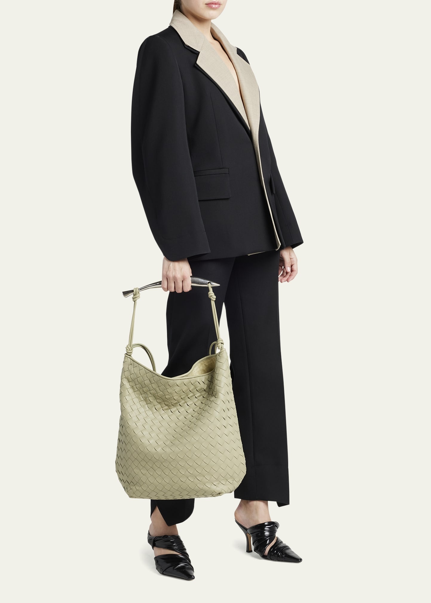 Sardine Large Intrecciato Leather Hobo Bag - 5