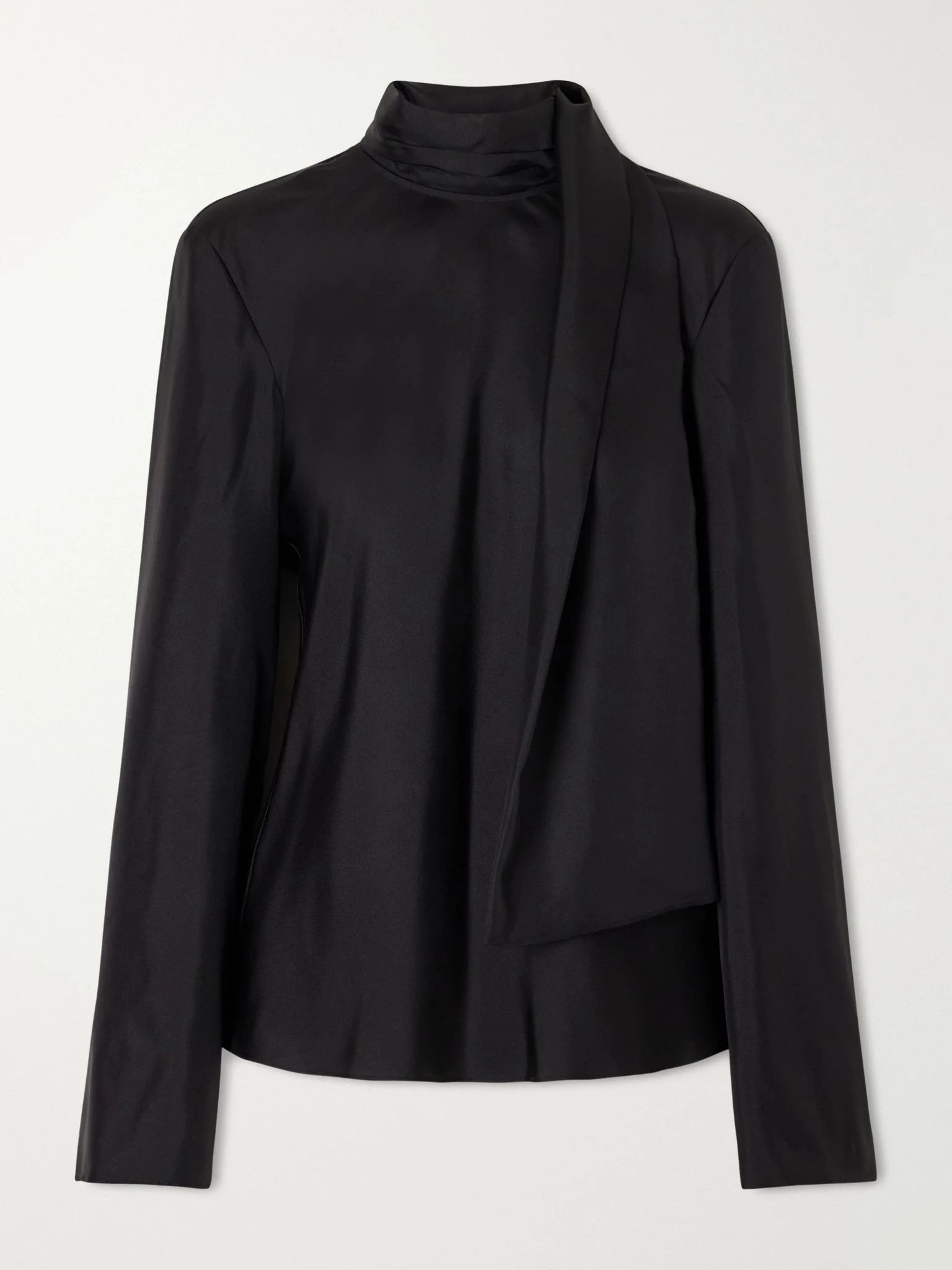 Tie-detailed silk-satin blouse Black - 1
