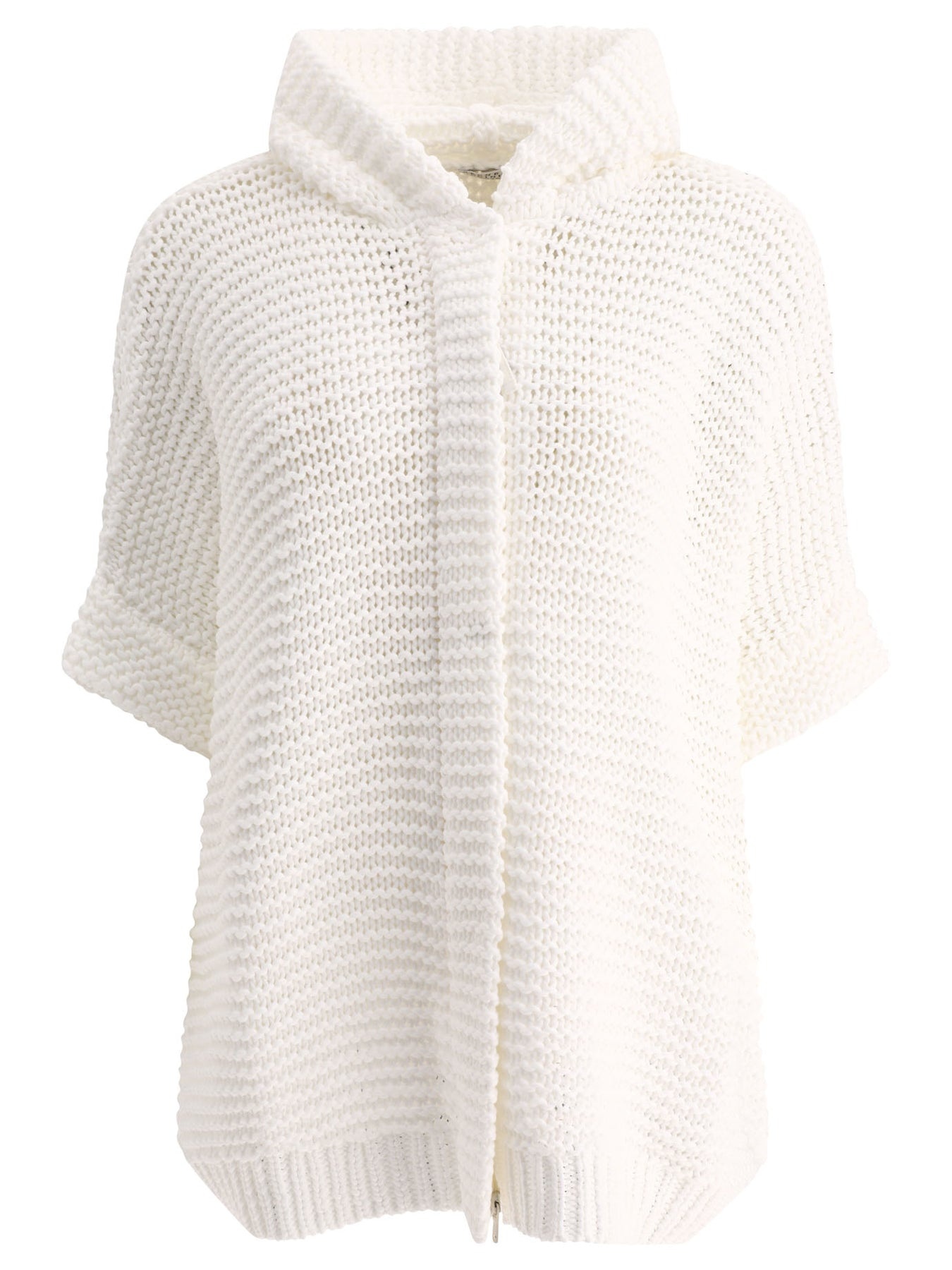 Soft Feather Yarn Link Stitch Poncho-Style Cardigan With Monili Knitwear White - 1