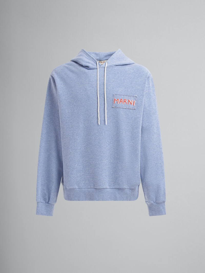 LIGHT BLUE MELANGE COTTON HOODIE WITH MARNI PATCH 1