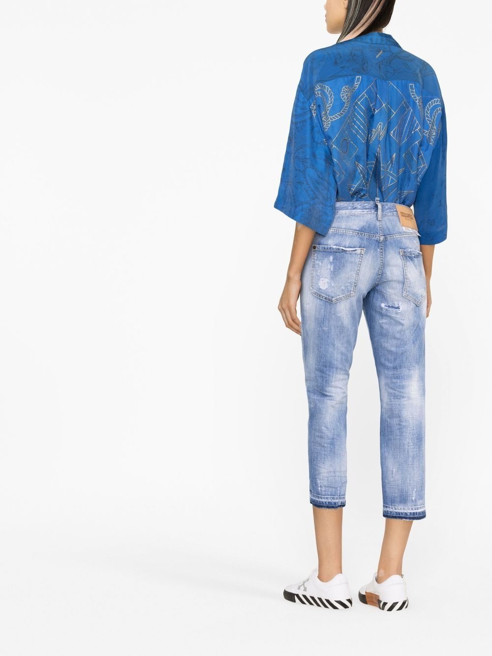 distressed cropped jeans - 3
