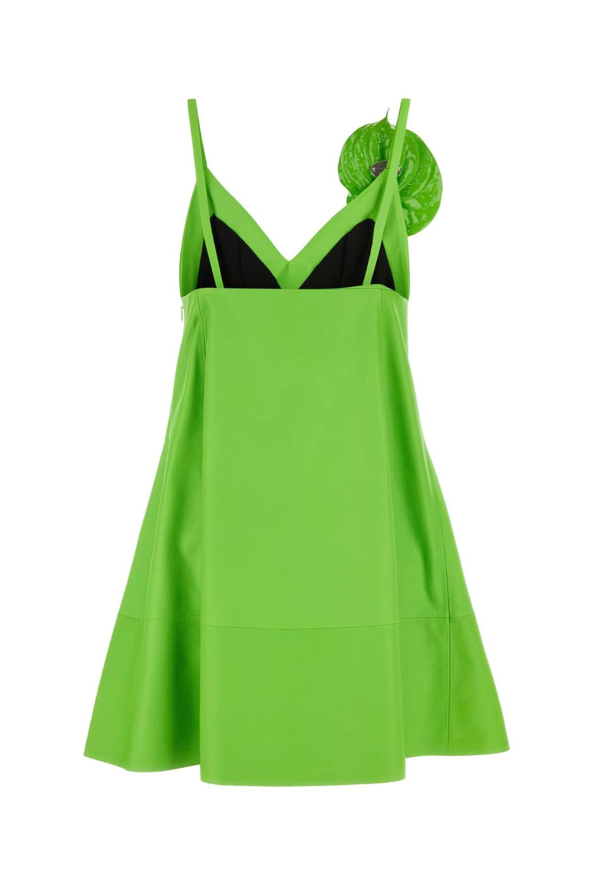 Loewe Women Fluo Green Leather Mini Dress - 2