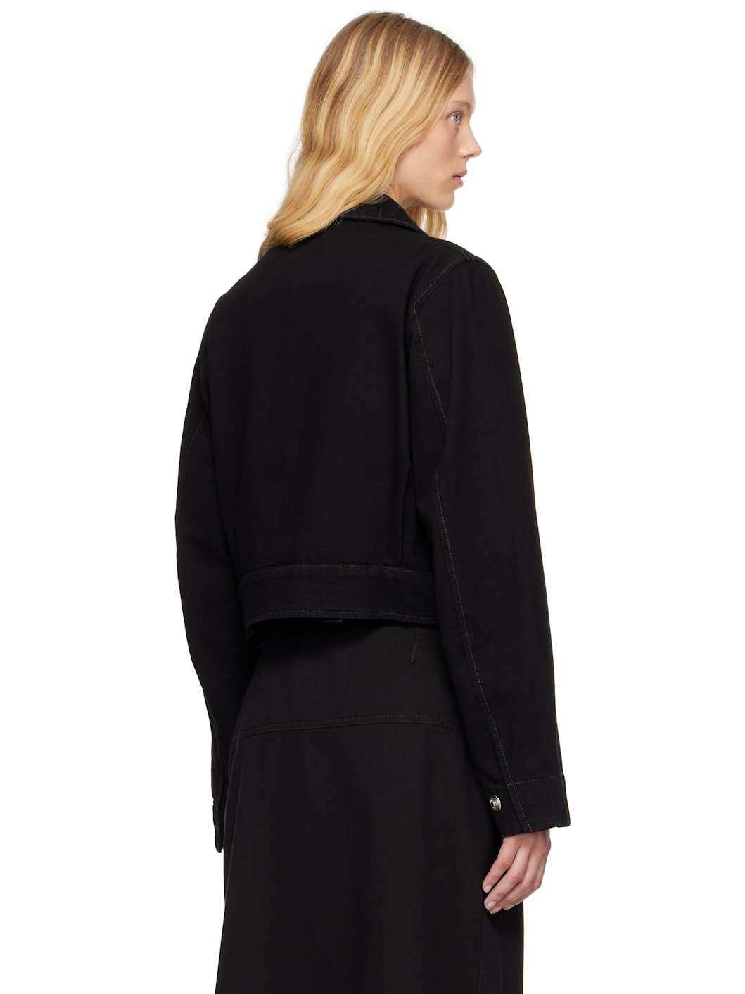 Black Two Pocket Cropped Denim Jacket - 3