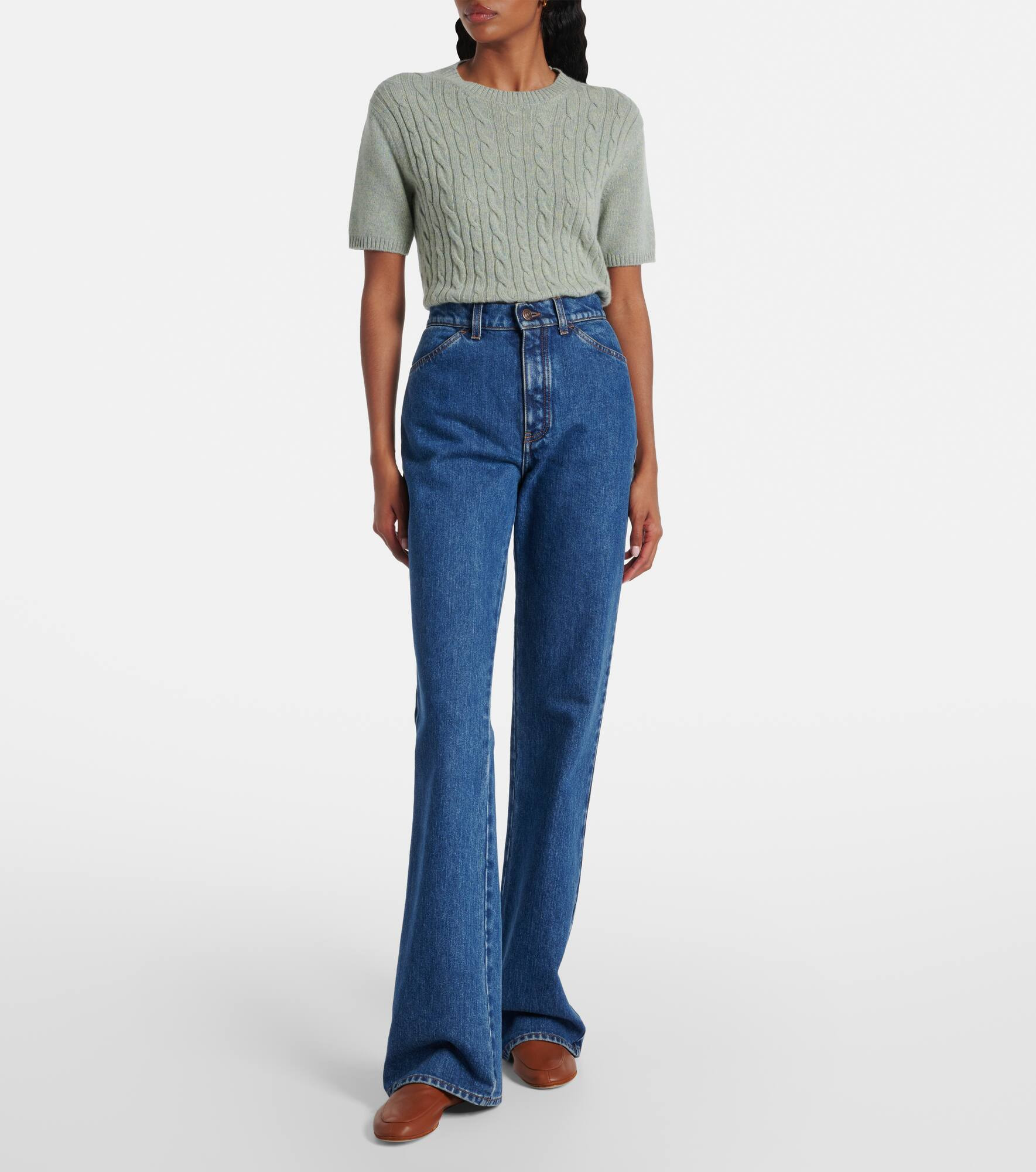 Mid-rise cotton and silk jeans - 7