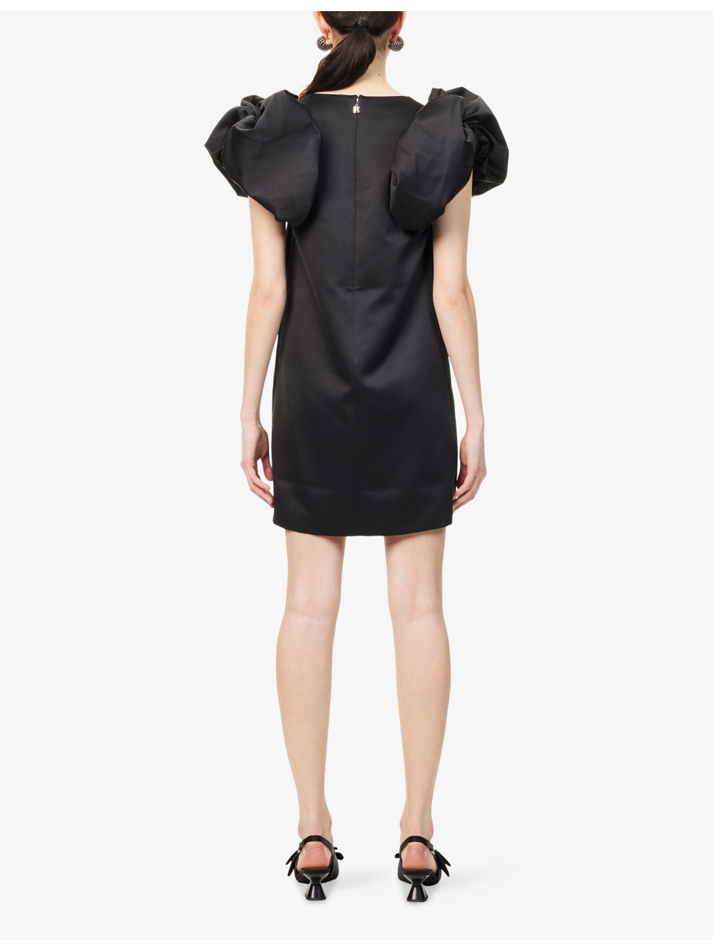Puff-Sleeve A-line Satin Mini Dress - 4