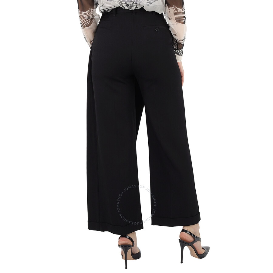 Burberry Black Skirt Panel Wool Wide Leg Trousers - 5