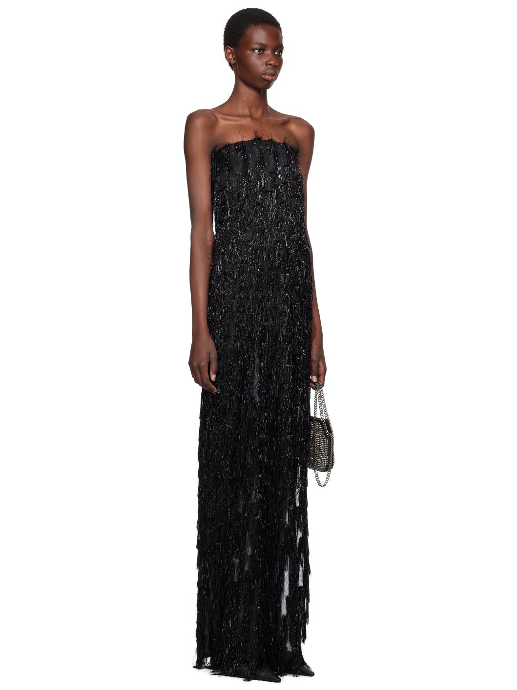 Black Tinsel Bustier Maxi Dress - 2