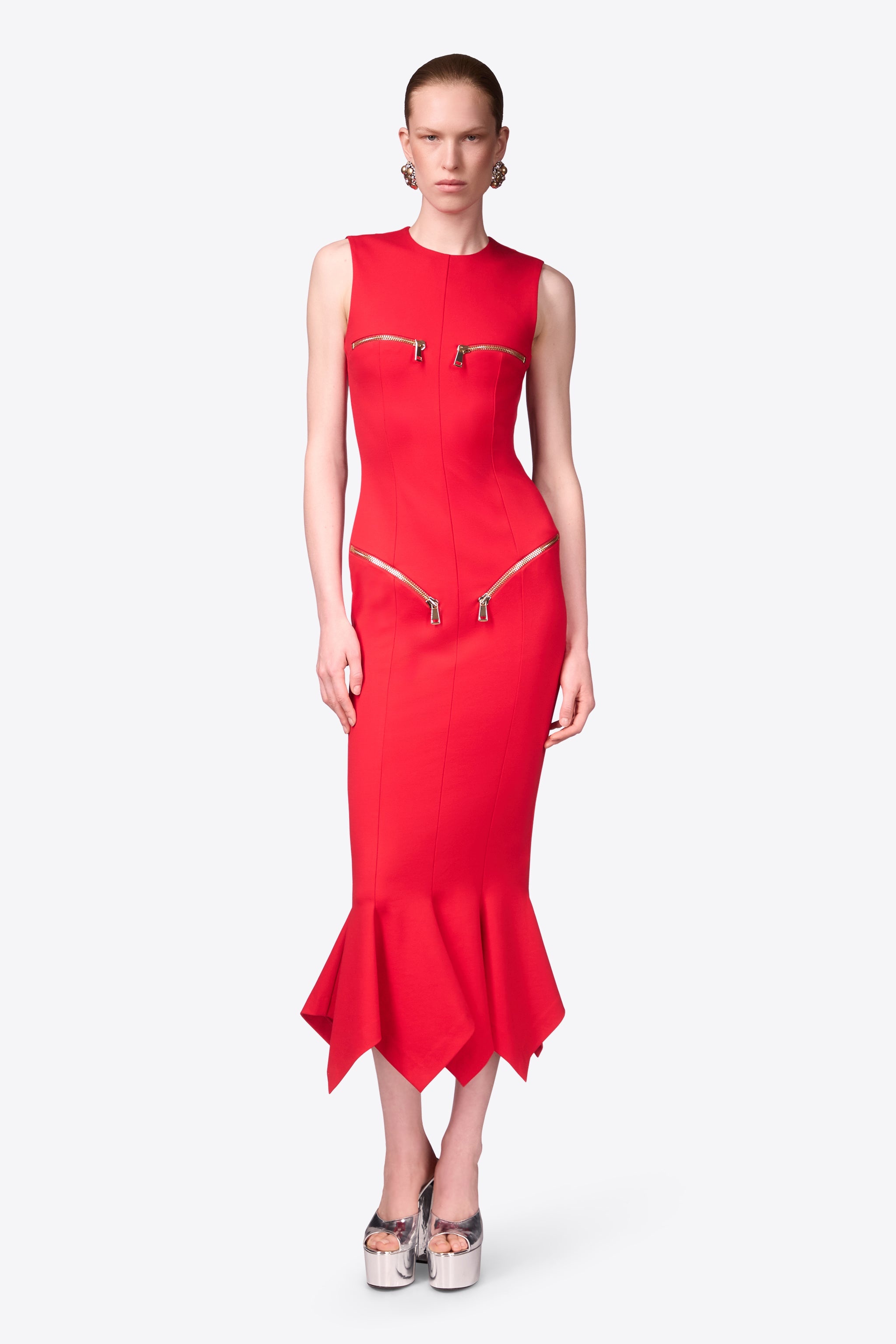 HANDKERCHIEF ZIPPER MIDI DRESS - 4