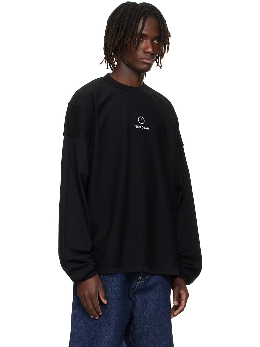 Black 'Shut Down' Embroidered Longsleeve Sweatshirt - 2