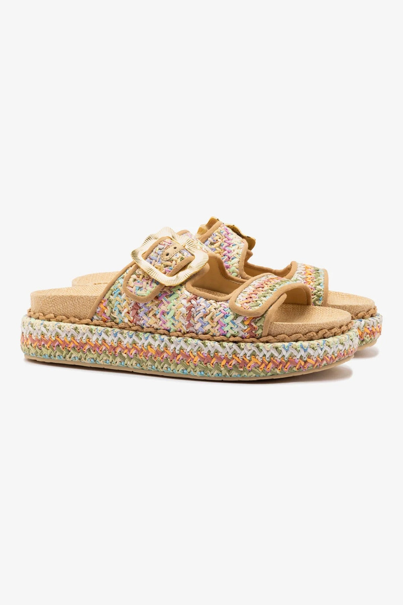 Maui Slide In Tapestry Rainbow Raffia and Beige Trimming 3