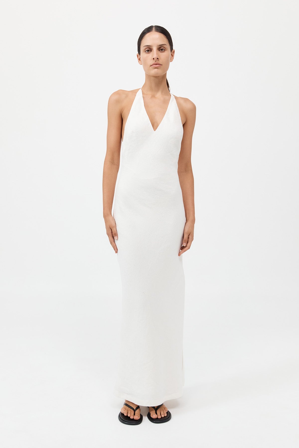 Linen Bias Halter Dress - Ivory - 2