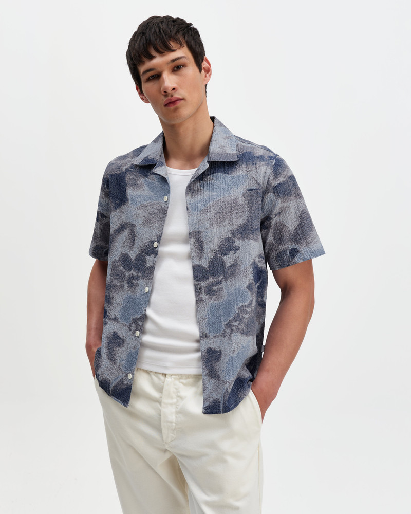 Wax London Didcot - Blue Watercolour Print Short-Sleeve Shirt outlook