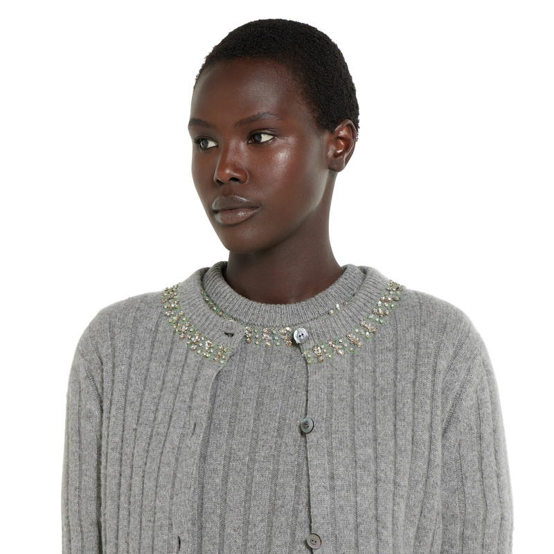 Rib soft wool and cashmere cardigan 5