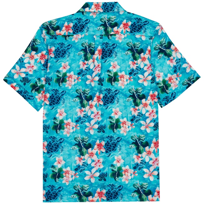 Men Bowling Shirt Linen and Cotton Turtles Jungle - 2