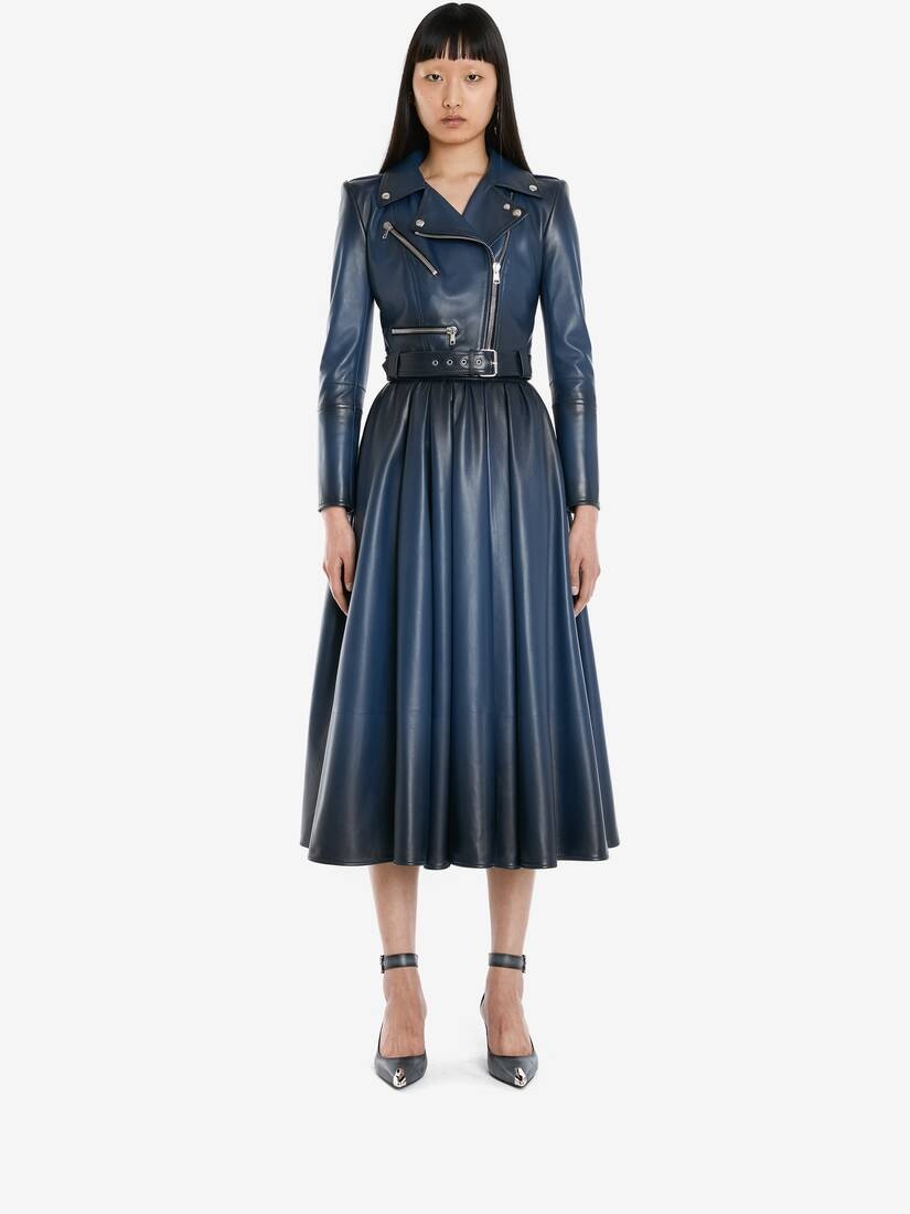 Leather Midi Skirt in Midnight Blue - 2