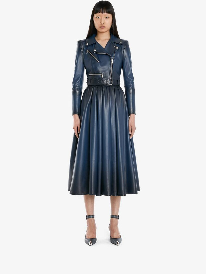 Alexander McQueen Leather Midi Skirt in Midnight Blue outlook