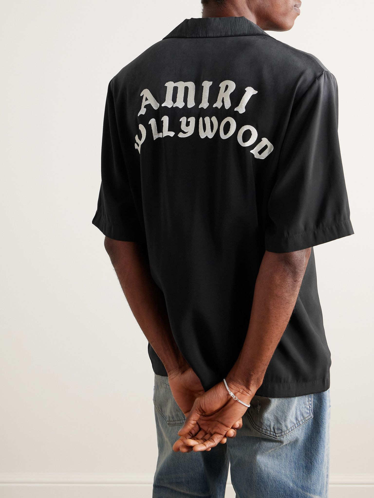 Convertible-Collar Logo-Flocked Modal-Blend Shirt Black - 3