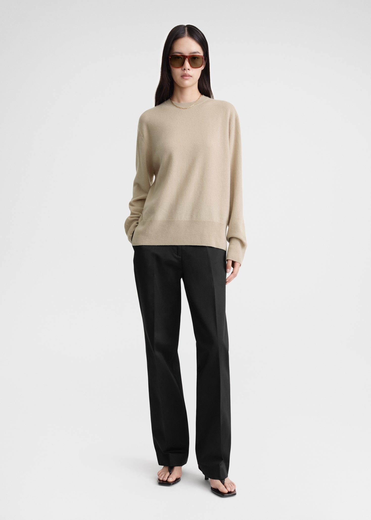 Crew-neck cashmere knit fawn - 2