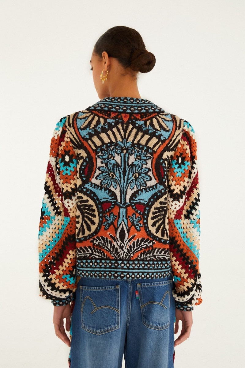 Multicolor Balamana Crochet Sleeve Knit Sweater 3