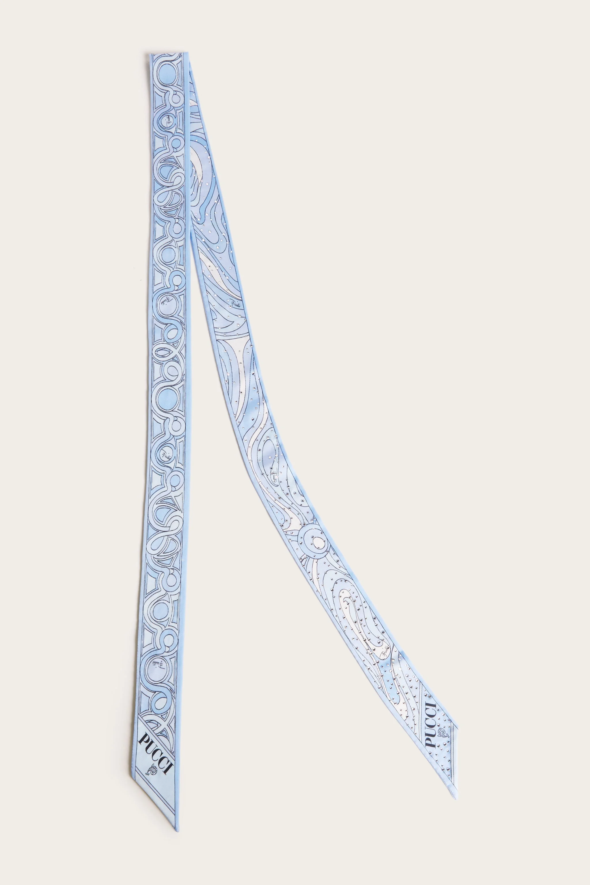 MIXED PRINT SILK TWILL SCARF WITH RHINESTONES - 1