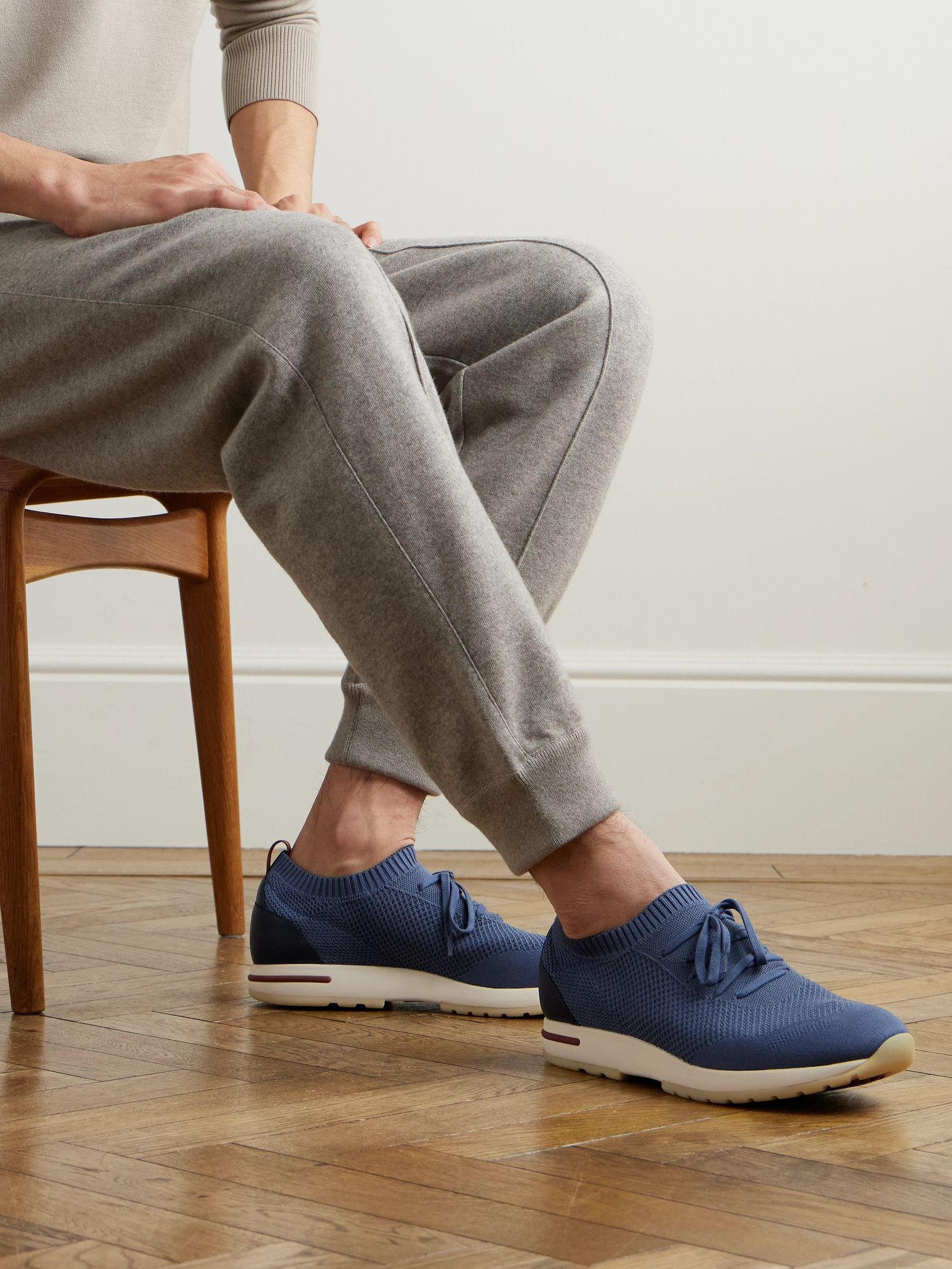 360 Flexy Leather-Trimmed Knitted Wish® Wool Sneakers Blue - 2