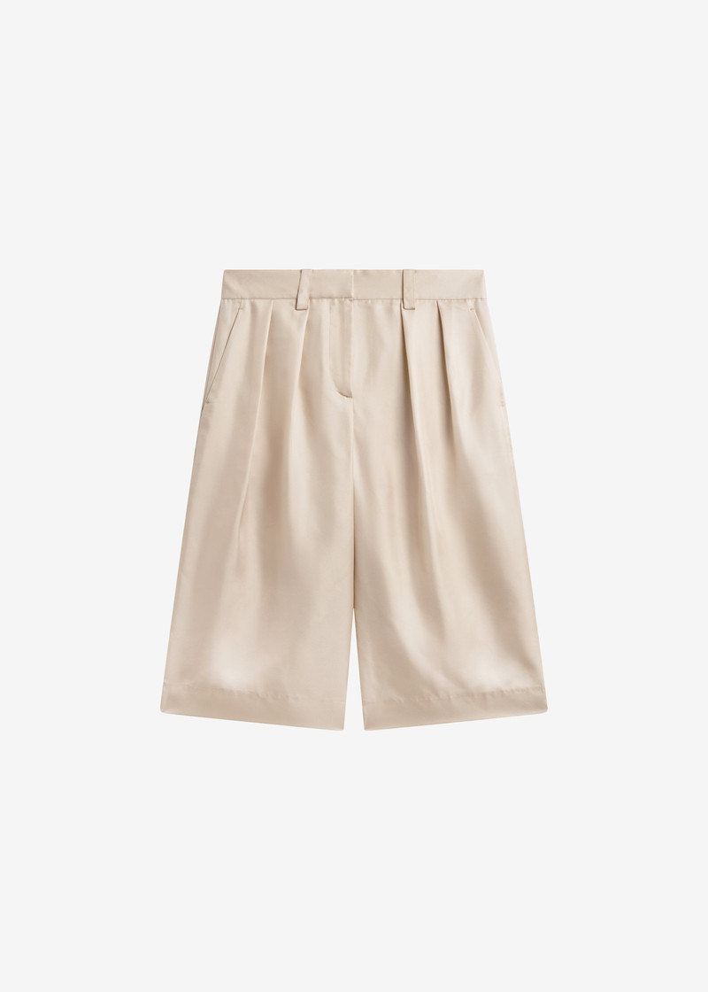 Marfa Pleated Silk Bermuda Shorts - Ivory 6