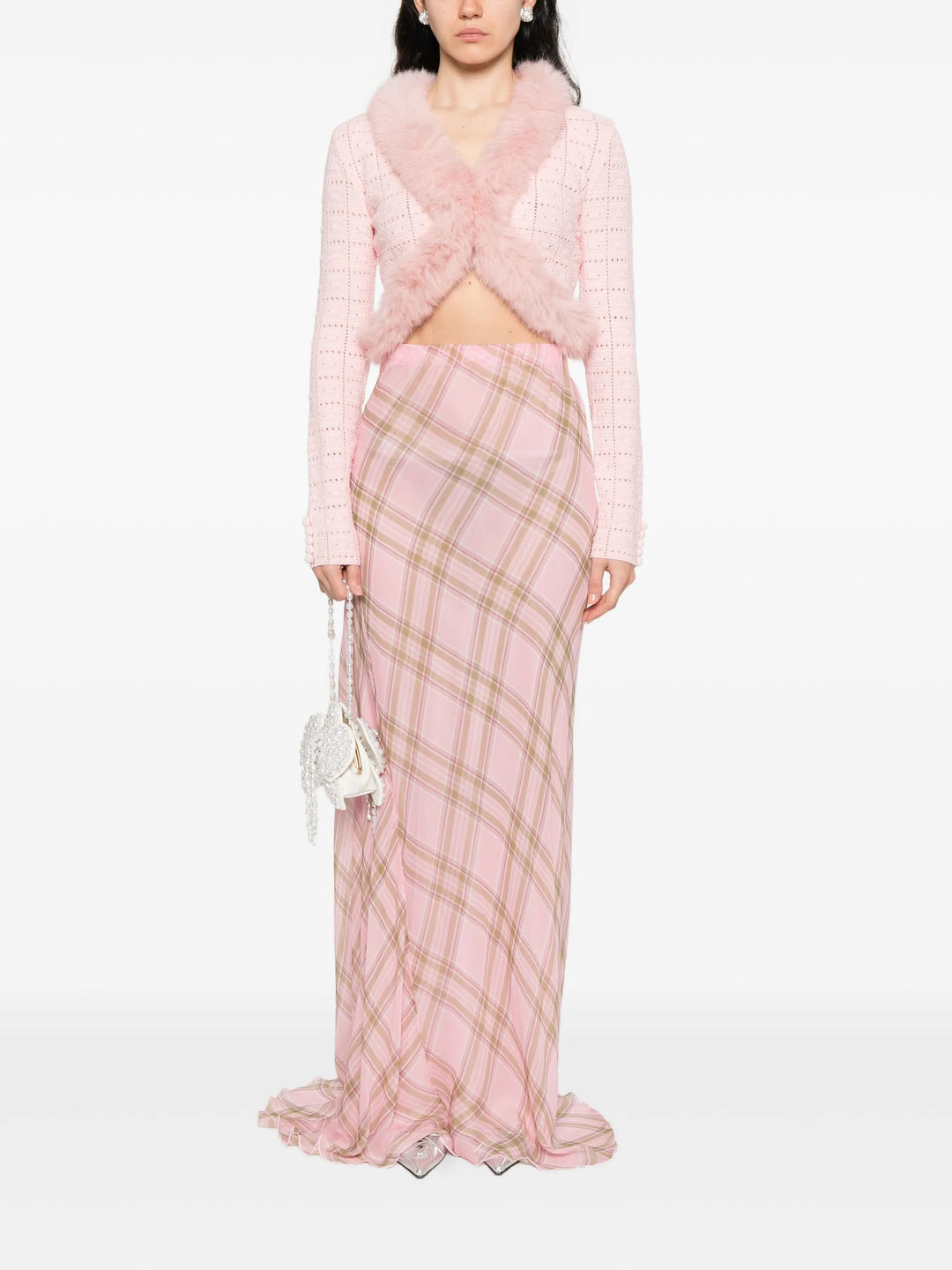 Pink Fur Collar Cardigan - 2
