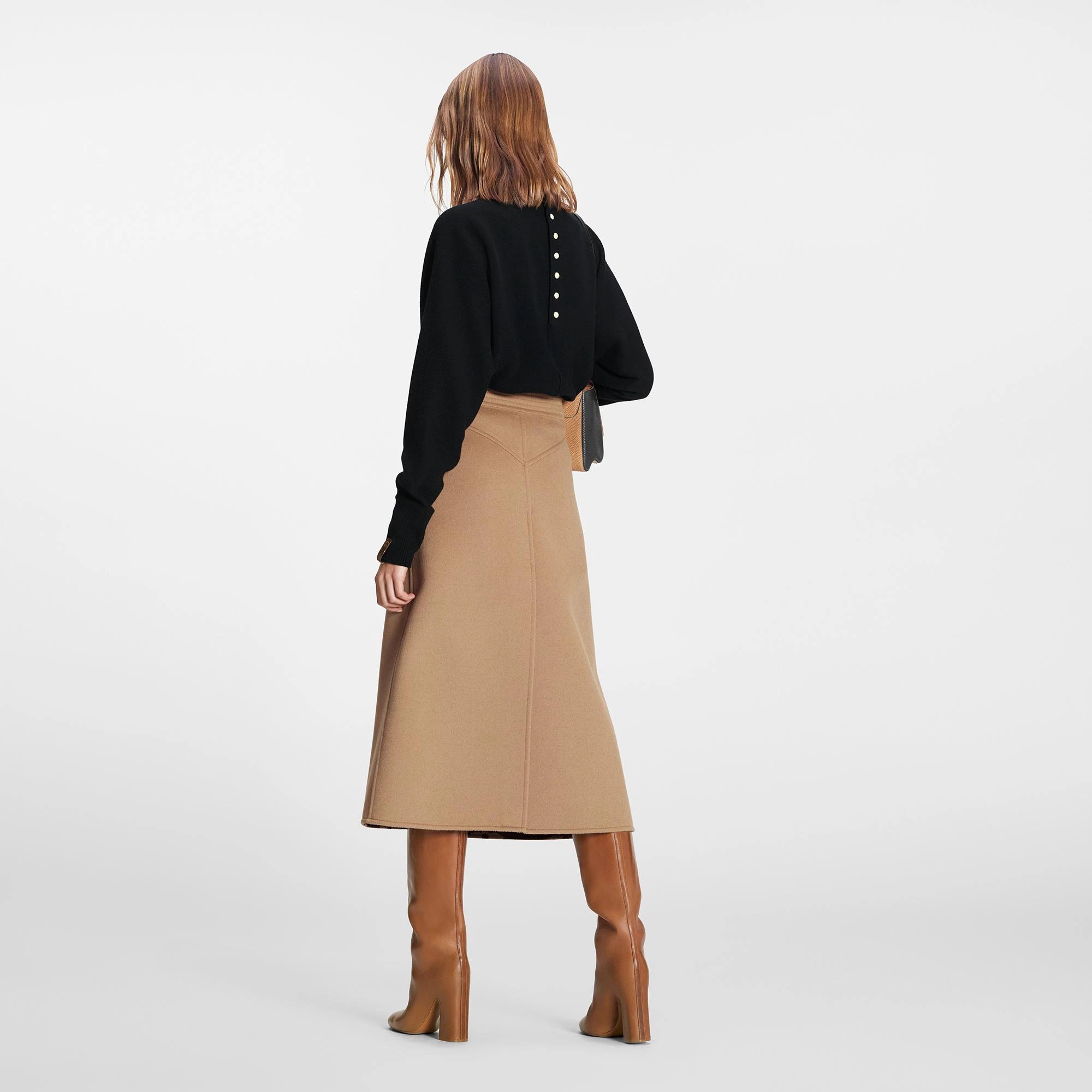 Double Face Button Down Midi Skirt - 3