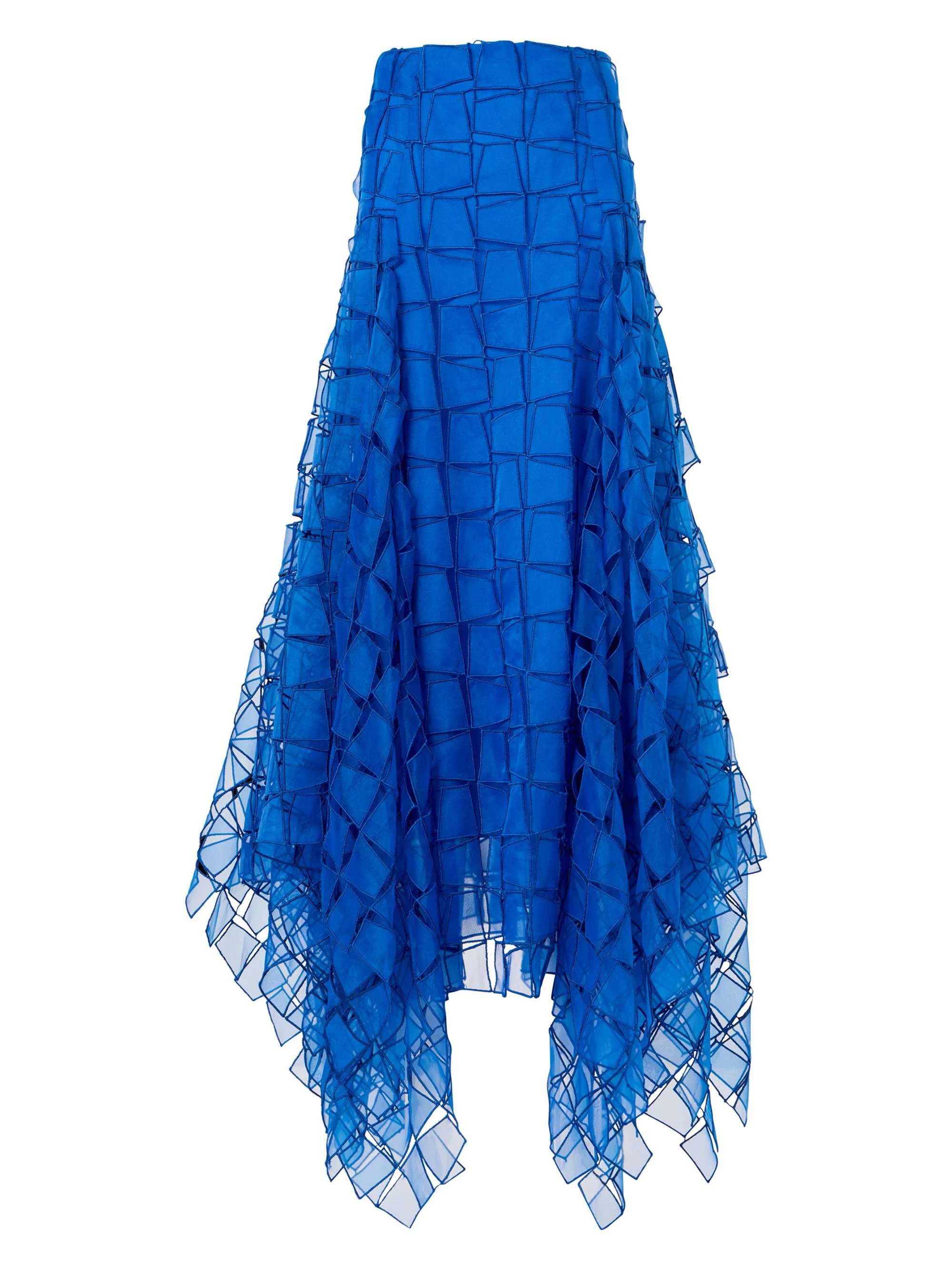 Women's Organza Silk Trapazoid-Embroidered Maxi Skirt - Lapis Blue - 1