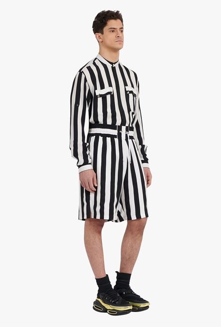 Black and white striped cuprammonium shorts - 7