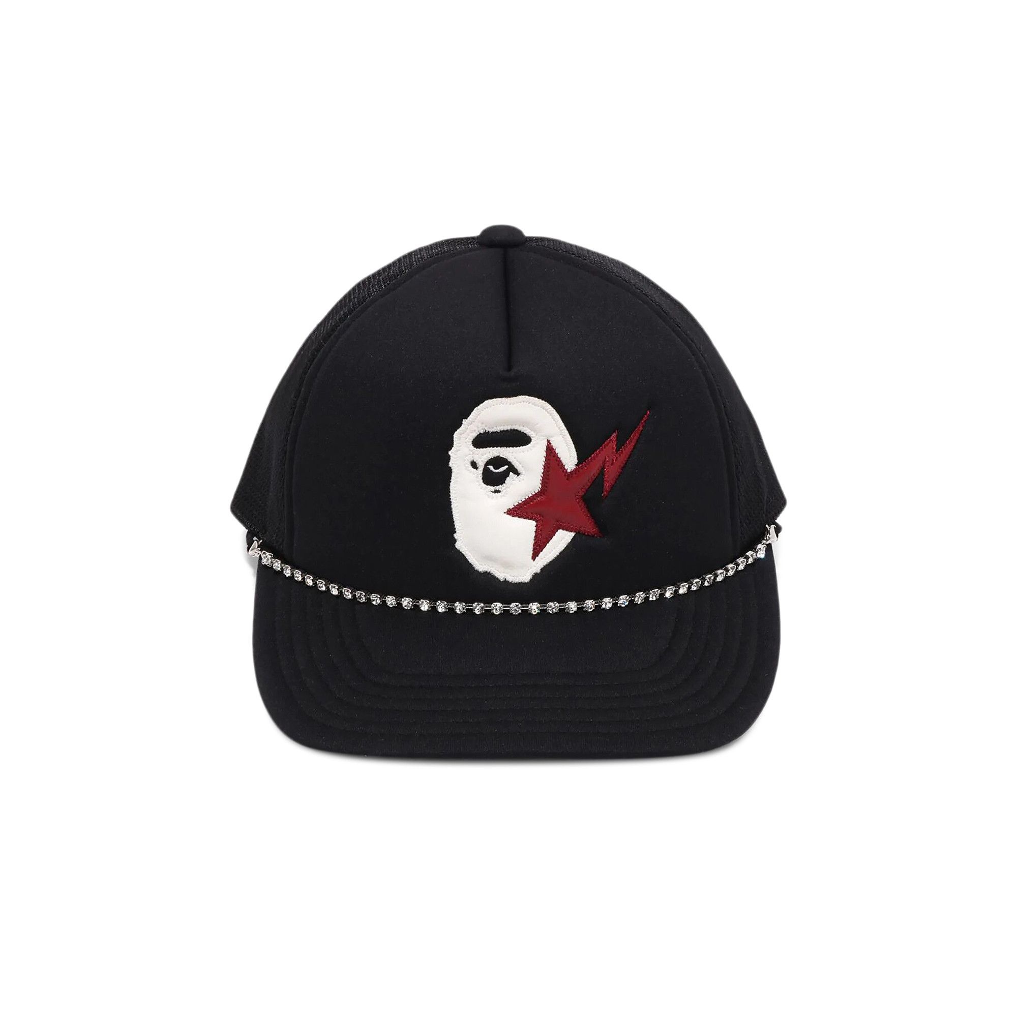 BAPE Sta Ape Head Leather Patched Mesh Cap 'Black' - 1
