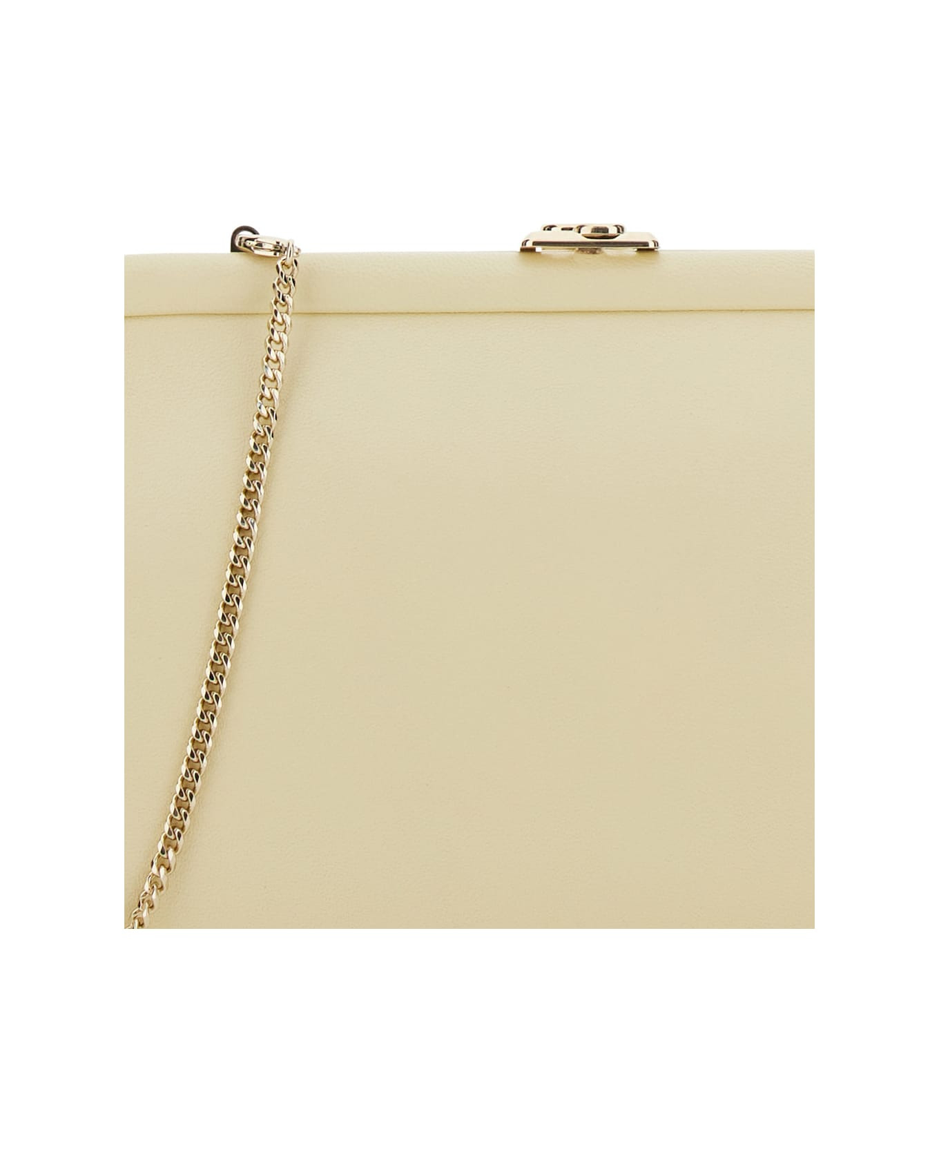 'skylar' White Clutch With Chain-link Shoulder Strap And Kiss-lock Closure With Logo Plaque In Leath - 3
