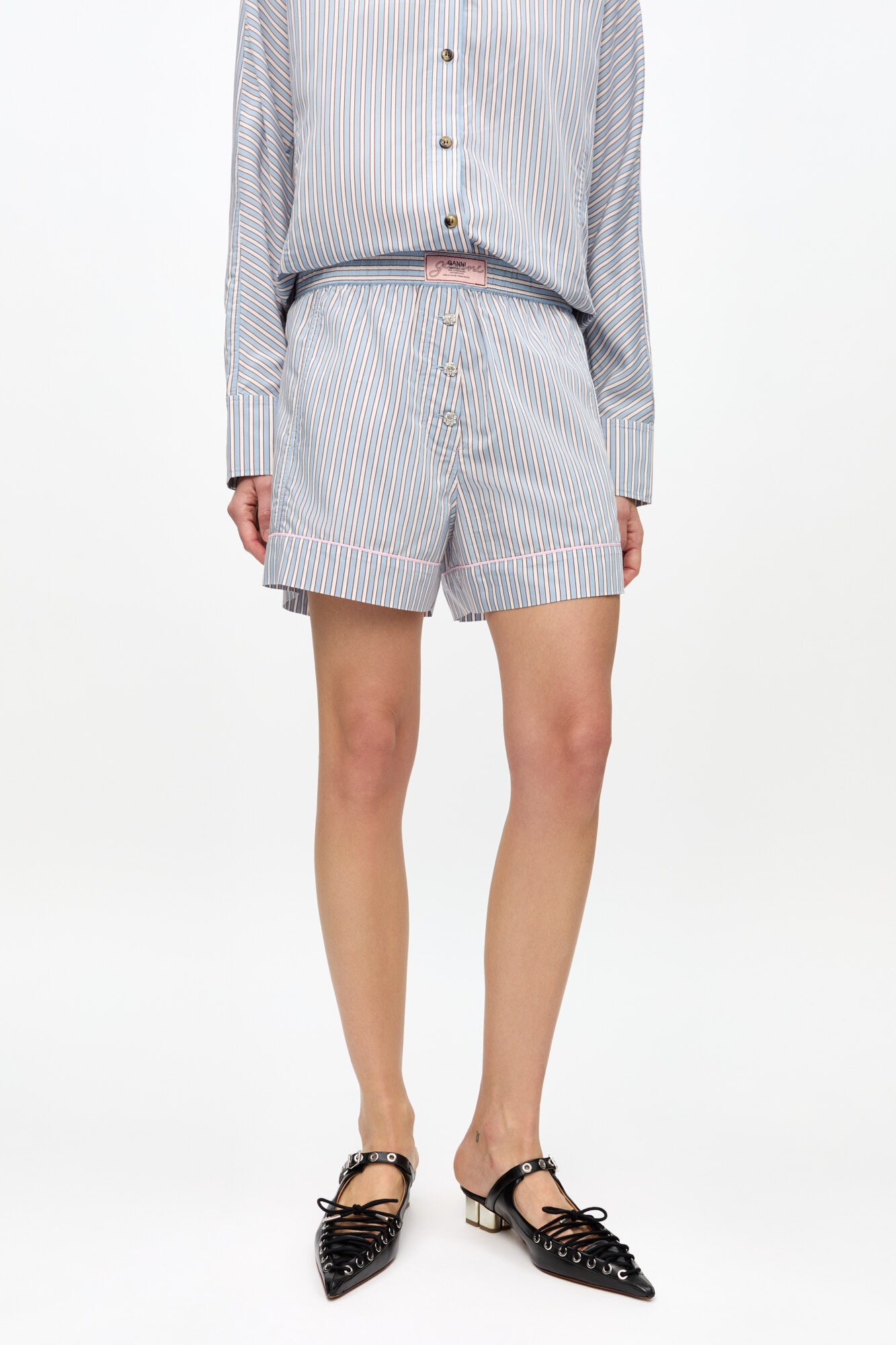 STRIPED YARN DYED ELASTICATED SHORTS - 3