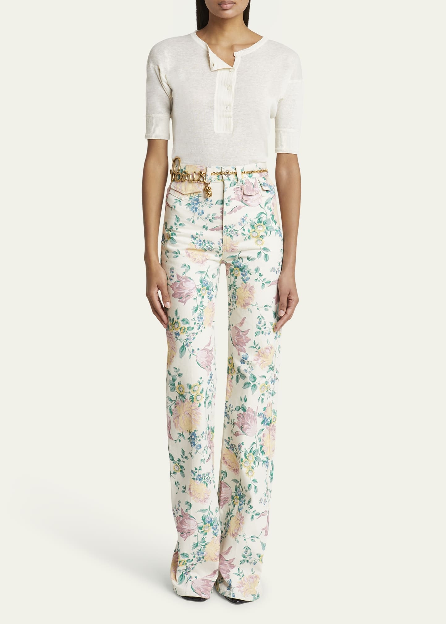 Floral High Rise Flared Jeans - 2