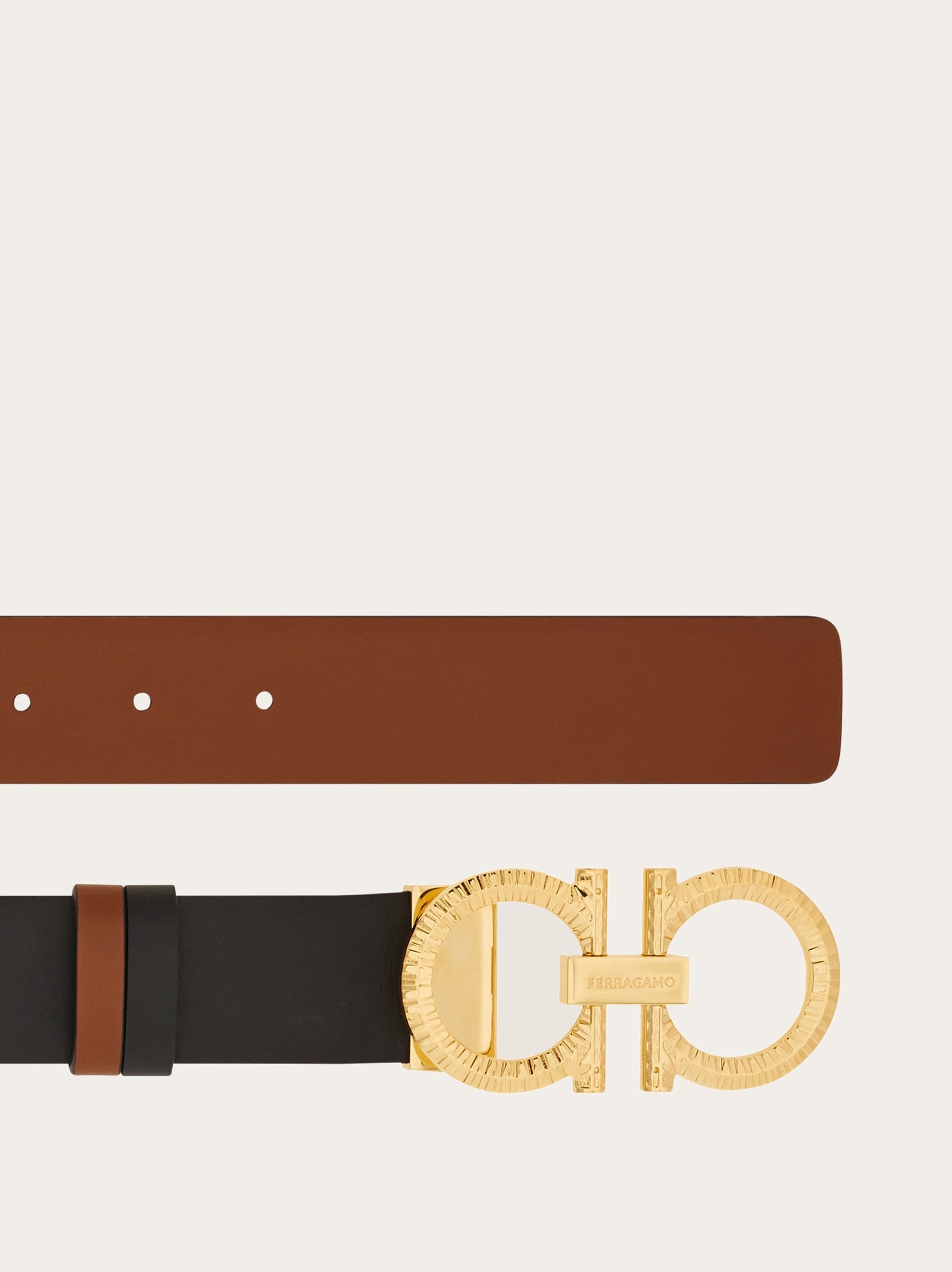 Reversible and adjustable belt with hammered Gancini - 2