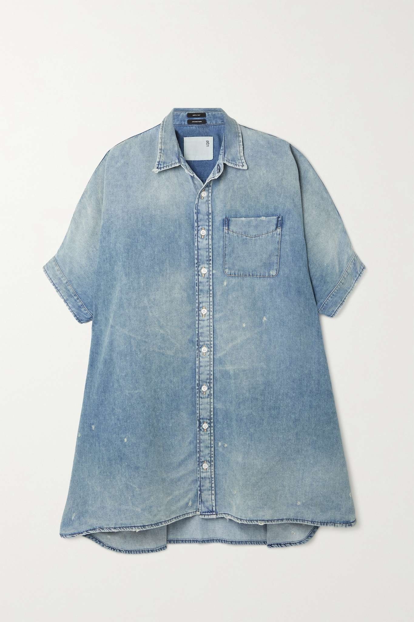 Distressed denim shirt dress - 1