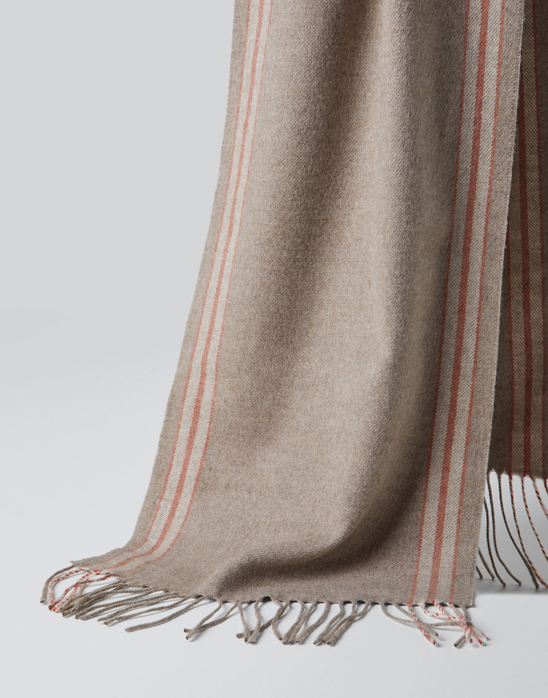 Silk scarf with striped edge and long fringe 1