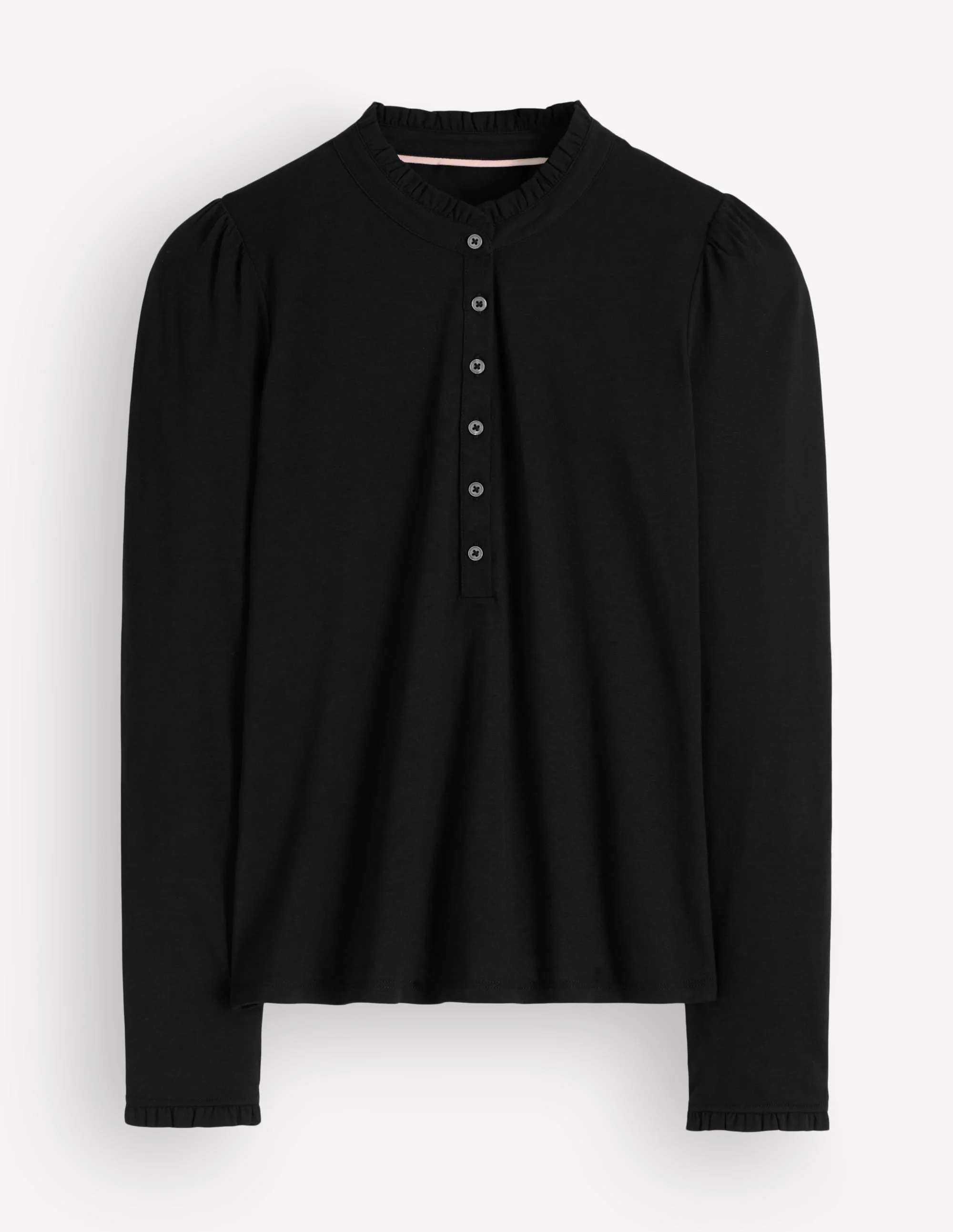Supersoft Frill Henley Top-Black - 1