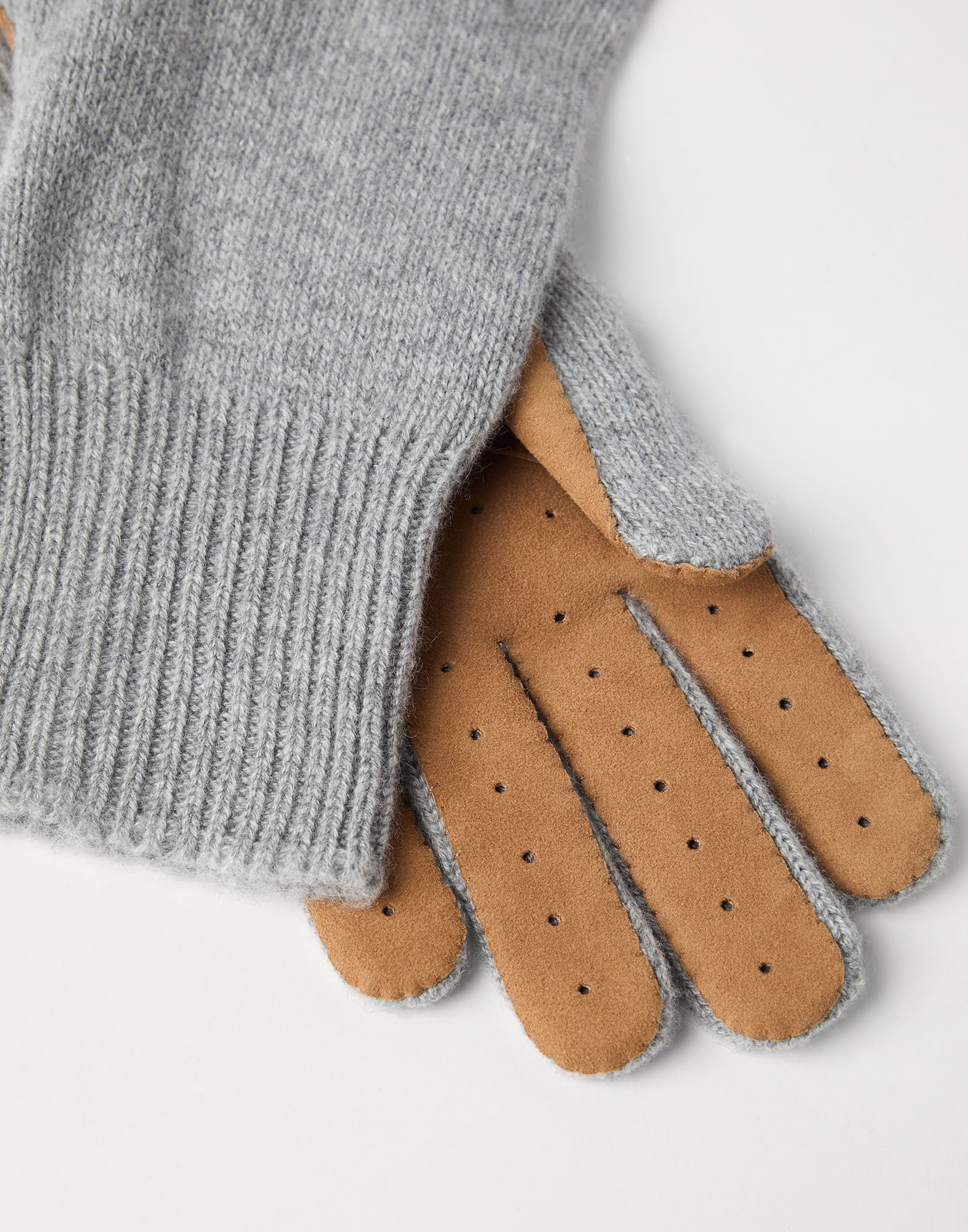 Cashmere knit gloves with suede palm - 2