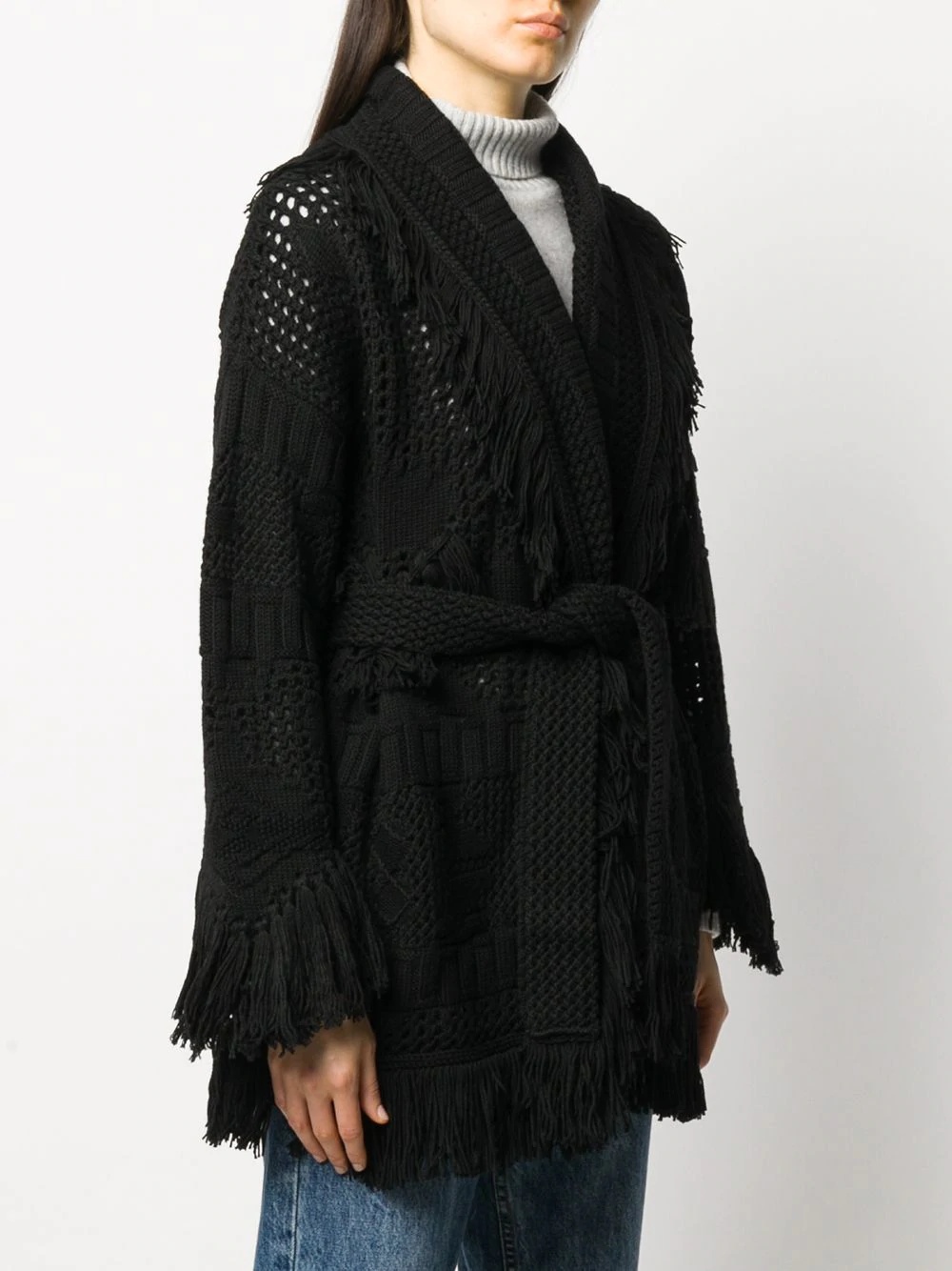 fringe tied waist cardigan - 3