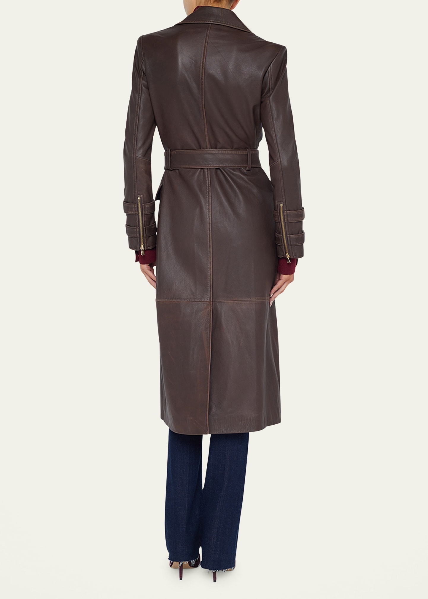 Celina Double-Breasted Leather Trench Coat - 3