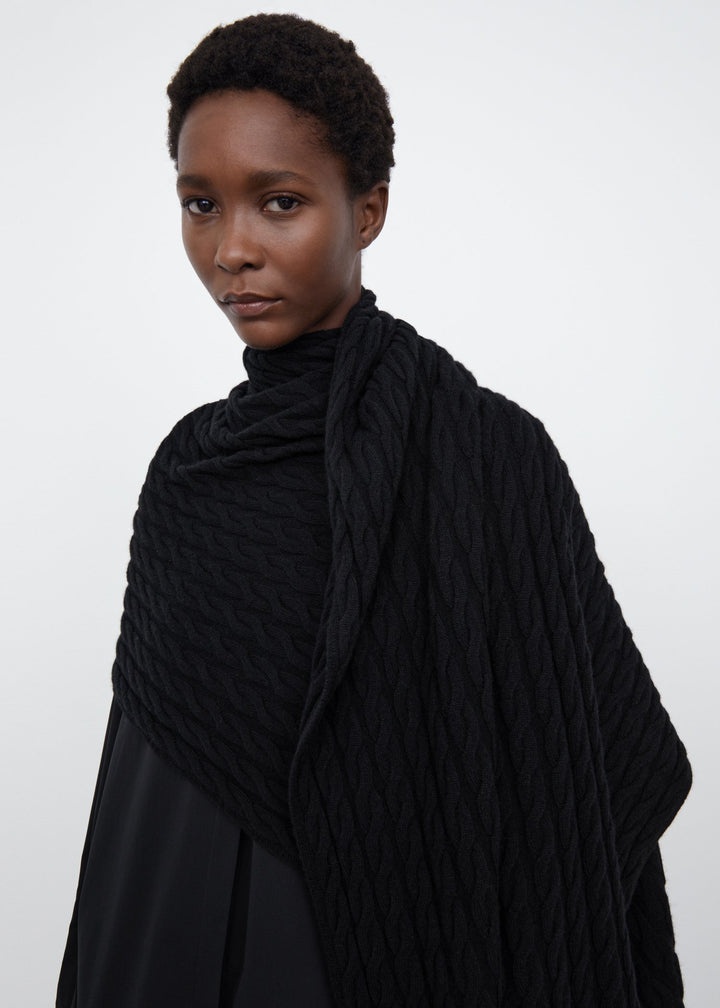 Cable knit cashmere scarf black - 4