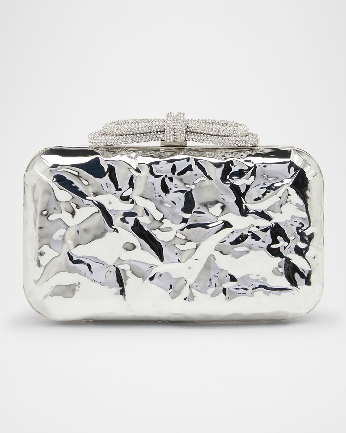 Double Bow Wrapped Mirror Leather Clutch Bag - 1
